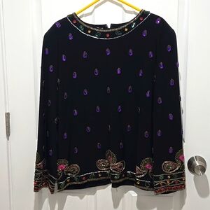 Vintage d'ore by Della Roufogali beaded long sleeve top blouse festive s…